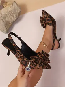Women's Fashion New Leopard Print Bow Pointed Toe High Heels, Sexy Trendy Hot Girl Must-Have High Heels, Stylish Party Shoes Footwear