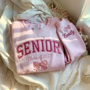 (Leave a note) Embroidered Senior Sweatshirt, Class of 2027, Personalized Cheer Gift, Coquette Crewneck