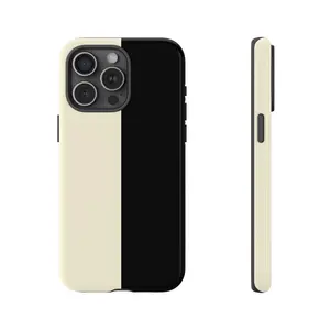 Elegant Cream and Black Color Block Tough Case for iPhone 15 14 13 12 Pro Max Plus Mini Protective Cover Hard Shell Shockproof Elegant Summer ip14pro Mobile Girly Customized UV Protected Impact Resistant Materials durable cover fashionable fun phone new