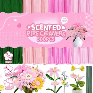 Lily Scented Pipe Cleaner Flower Craft Kit ( Theme) - 400 Chenille Stems, 20 Green Floral Stems, 2 Rolls Floral Tape, Yellow Stamens & Instruction Guide for DIY Bouquets and Decorations