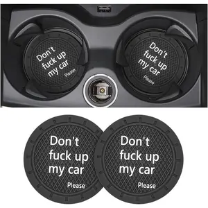 Cup Holder Coasters, 2.75 Inch Non-Slip PVC Insert Coaster, Anti-Scratch Auto Cup Mats for Women Men, Vehicle Interior Accessories Universal for Car, SUV, Truck (D Black/2PCS), 2 Pack
