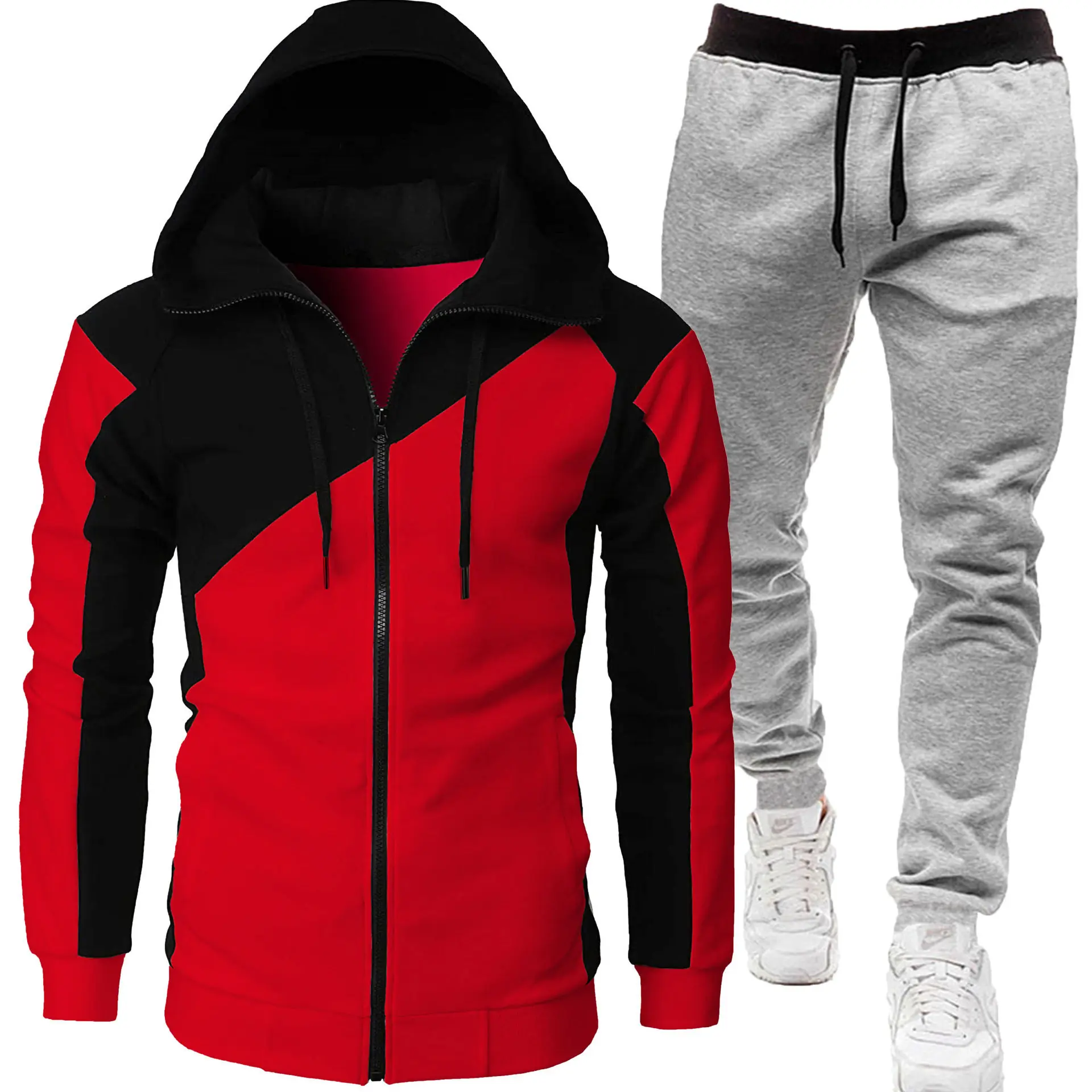 Red+light gray pants