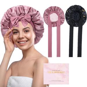100% Mulberry Silk Bonnets for Sleeping Women Double Layer Hair Bonnet Natural Silk Cap with Elastic Tie Band Reversible Nightcap Gifts for Female,summerwins