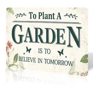 Decor Garden Sign, Decorative Outdoor Backyard Decor, Gift for Gardeners, 12x8 Inches Metal Aluminum Signs (To Plant a Garden Is to Believe in Tomorrow)