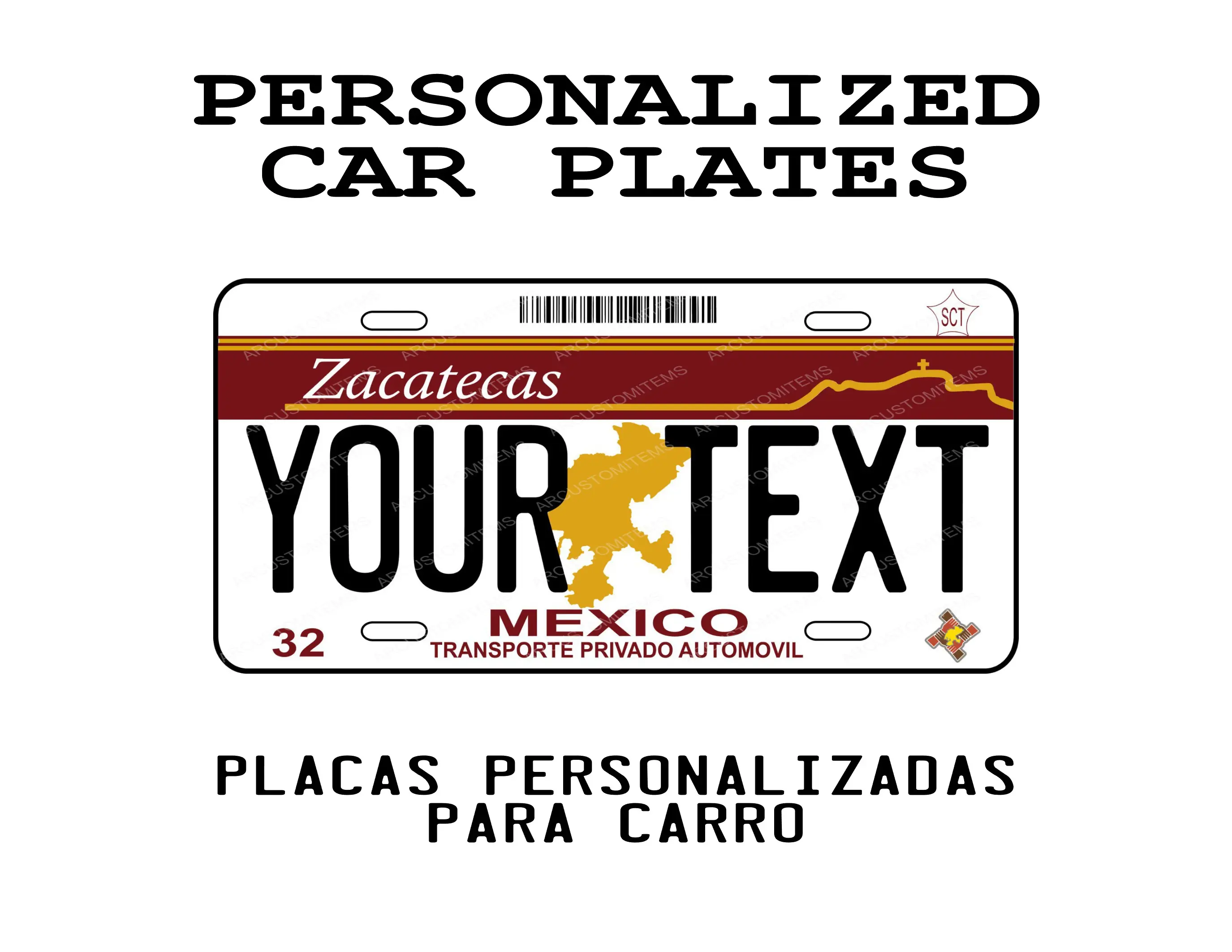Personalized Zacatecas License Plate - Decorative Aluminum Plate with High-Gloss Finish, Standard 6"x12"