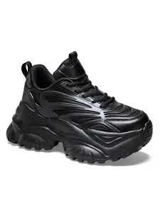 2026 Spring Summer Trendy Color Dad Sneakers, Solid Black Solid White Thick Sole Elevated Shoes, Breathable Mesh Lightweight Casual Footwear, Comfortable for Daily Shopping Commute All Day Wear, Size 35-42