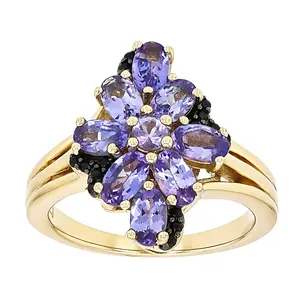JTV Tanzanite With Black Spinel 18k Yellow Gold Over Sterling Silver Ring 2.03ctw