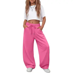 Sweatpants 5-16y Baggy Barrel Pants Teen Wide Leg Open Bottom Casual Drawstring Soft Sweat Pants with Pockets