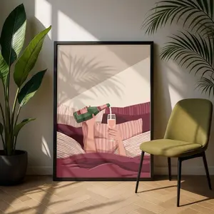 [SALE UP TO 50% + FREE SHIP] Burgundy Print for Bedroom  Bed Art  Fun Bedroom Wall Art  Woman Drinking Wine in Bed Poster