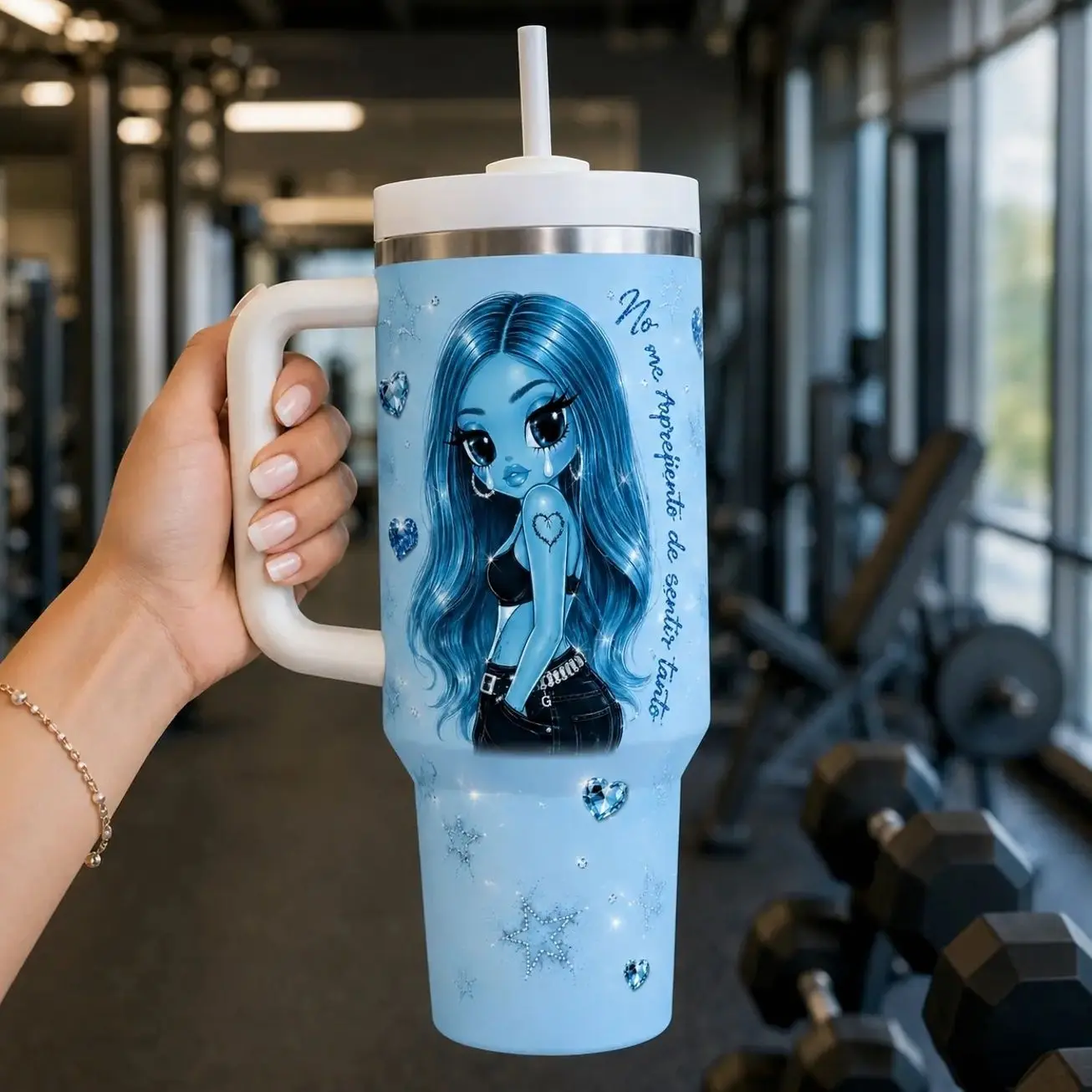 La Bichota No Me Arrepiento de Sentir Tanto New Album 2026 40oz Stainless Steel Tumbler with Handle and Straw, Bichotas Fandom Latin Pop Insulated Travel Mug, Reggaeton Music Fan Cup, Colombian Queen Gift for Women