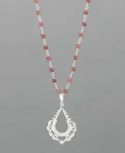 Sterling Silver Lotus and Rhodonite Bead Necklace