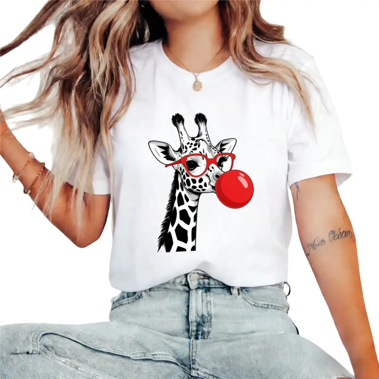 Spring Summer Giraffe Print T-Shirt, Casual Comfortable Tee, Breathable Fashion Top, Perfect for Daily Wear, Trendy Graphic Women's Shirt