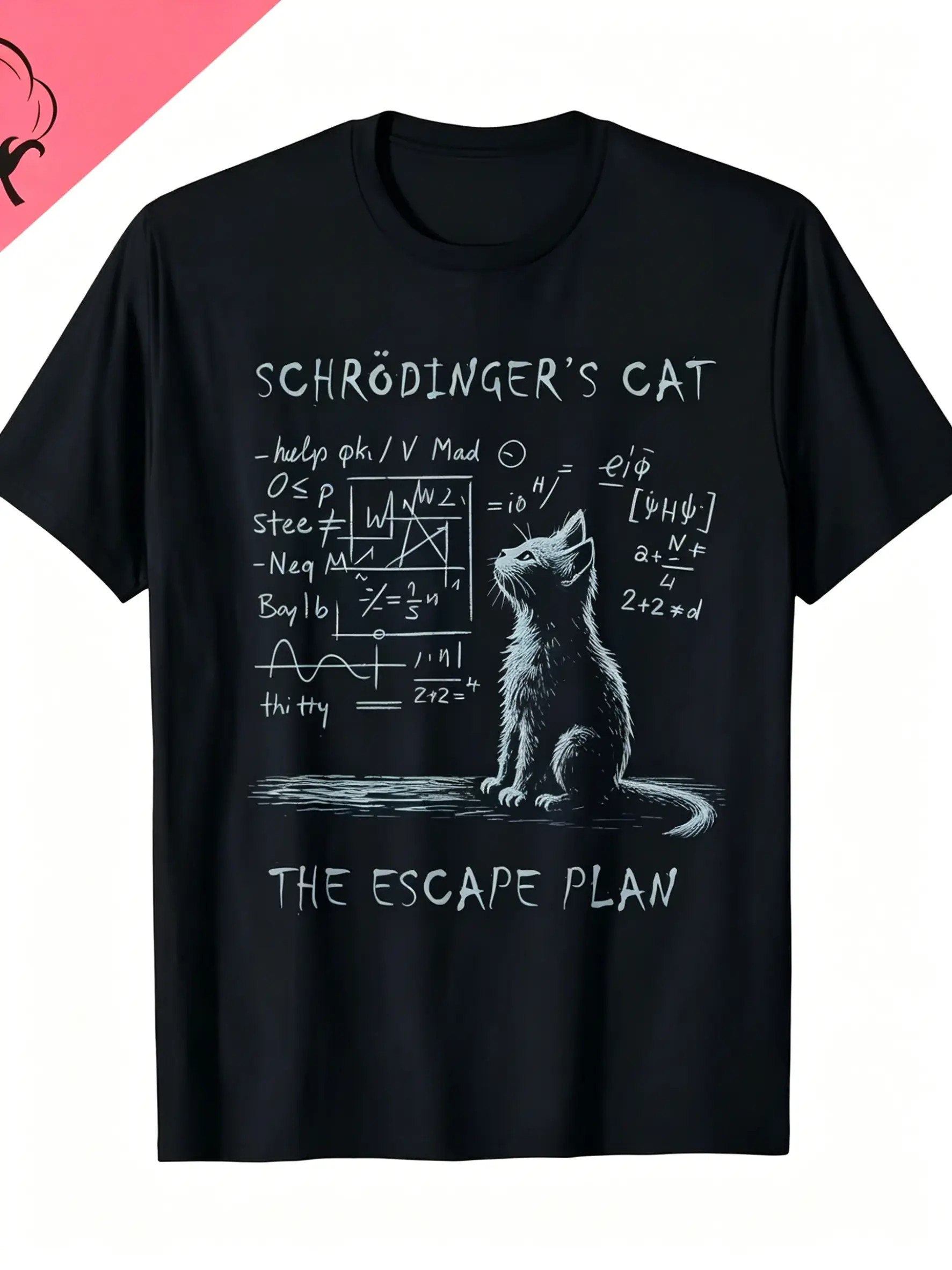 Schrödinger's Cat Quantum Mechanics T-Shirt - Funny Physics Tee with Schrödinger Equation & Wave Function Collapse, Casual Short Sleeve Round Neck Suitable for Physics & Science Enthusiasts, Machine Washable Quantum Physics Gift
