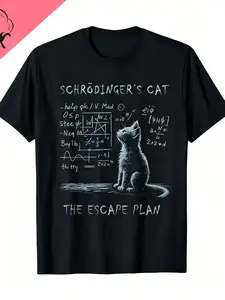 Schrödinger's Cat Quantum Mechanics T-Shirt - Funny Physics Tee with Schrödinger Equation & Wave Function Collapse, Casual Short Sleeve Round Neck Suitable for Physics & Science Enthusiasts, Machine Washable Quantum Physics Gift
