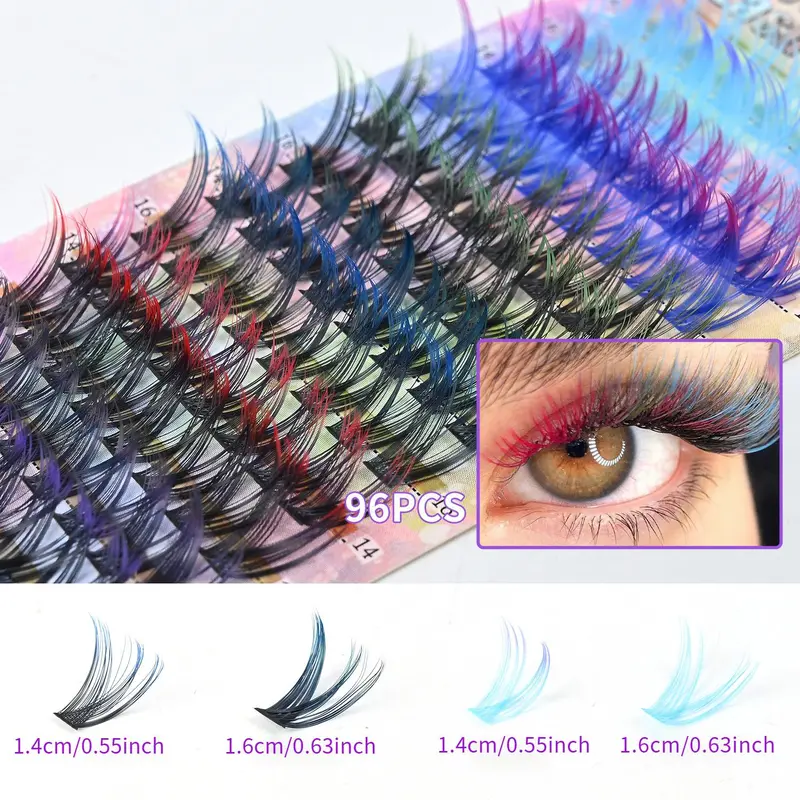 [96PCS Color Gradient DIY Lash Clusters] 14 - 16mm Color Gradient False Eyelashes, Thick and Natural, Easy to Apply for Parties / Cosplay, DIY Eyelash Extensions, Cosmetic Eyelashes, Falsies Eyelashes