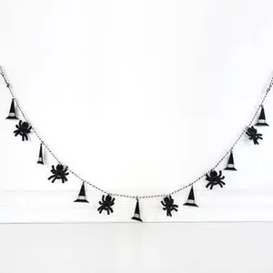 Wood Spider & Witch Hat Garland Decor 60" Halloween Bunting