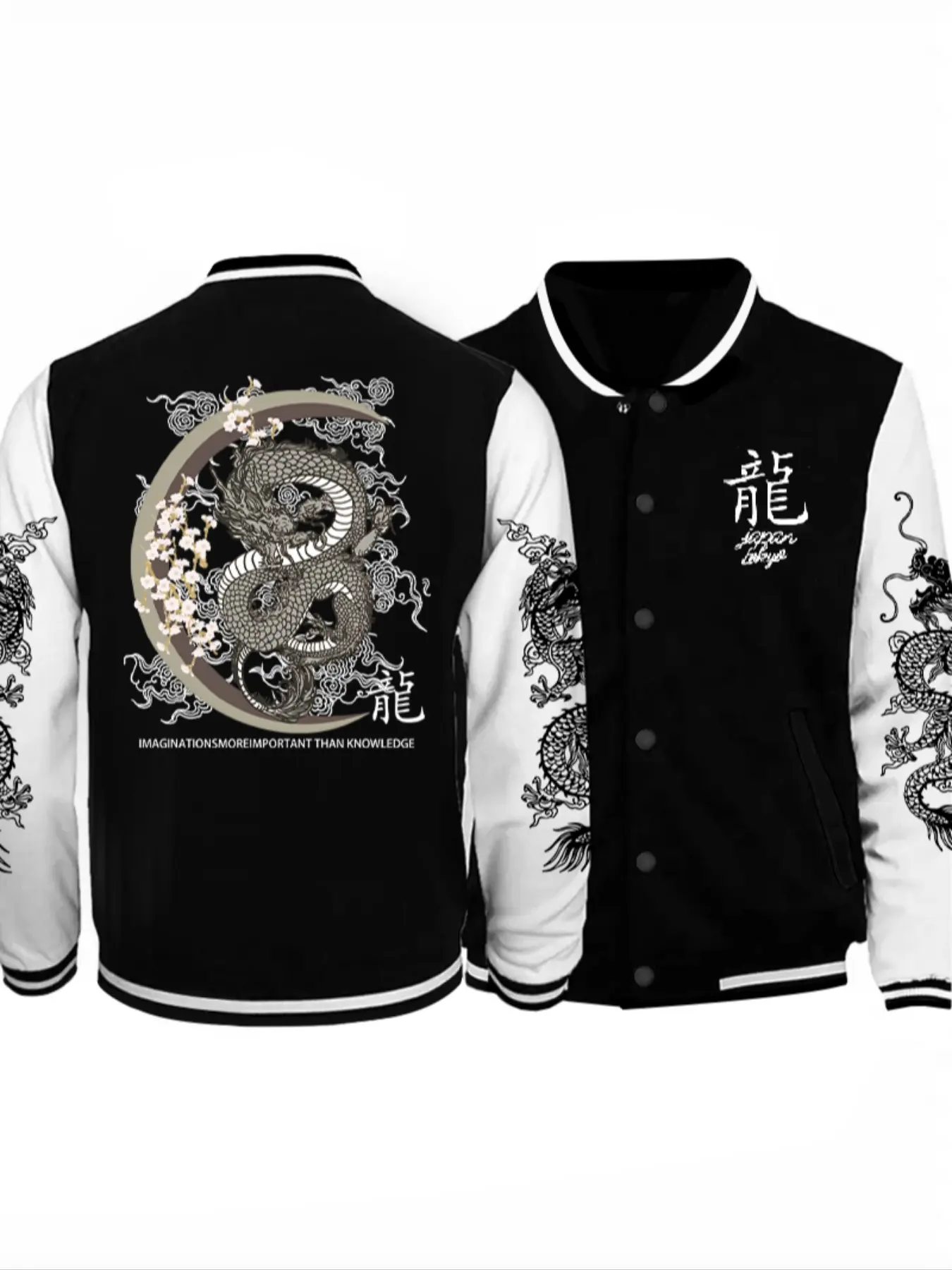 Men's Baseball Jacket Coat, Dragon Angel Print Design, Comfortable Casual Wear, Fashion Versatile, Fall Winter Sports Daily Activities
