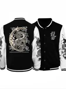 Men's Baseball Jacket Coat, Dragon Angel Print Design, Comfortable Casual Wear, Fashion Versatile, Fall Winter Sports Daily Activities