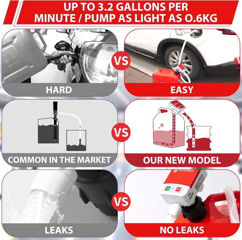 SUNMORN Automatic Electric Fuel Transfer Pump with Auto-Stop, 3.8GPM & 51" Hose & 4 Size Adapters Gas Can Pump with Leak Protection for Gasoline, Diesel, Kerosene, Gifts for Men Dad Him