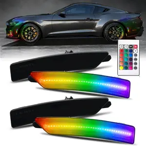 RGB Full Led Smoked Lens Fender Side Marker Multi-Color Reflectors Lights, Compatible for 2024-Up Ford Mustang Gen7/S650,Assembly Front & Rear Side Bumper Marker Lights,Pack of 4