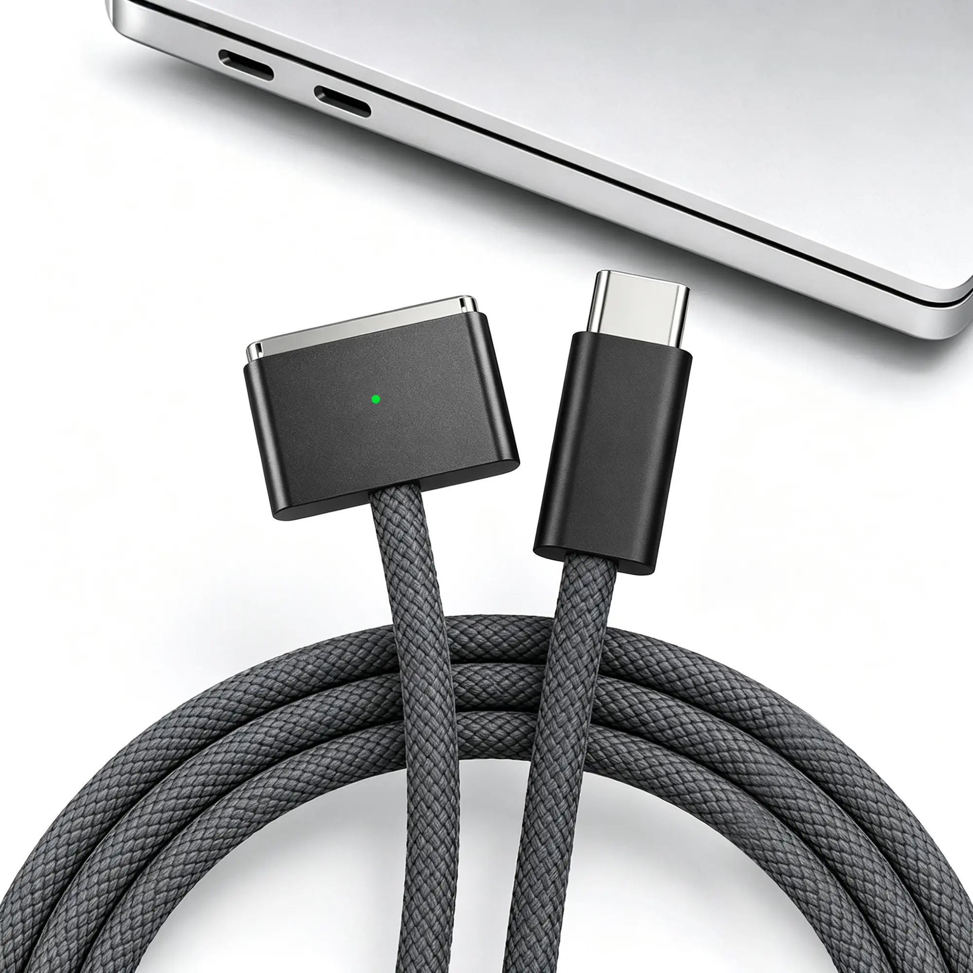 AISONK 140W USB C to Magnetic 3 Charging Cable, 6.6FT White Braided Fast Charging Cord with LED, Magnetic Connector for MacBook Pro (16"/14" 2026/2025/2024/2023/2021)& MacBook Air(15"/13" M5/M4/M3/M2)