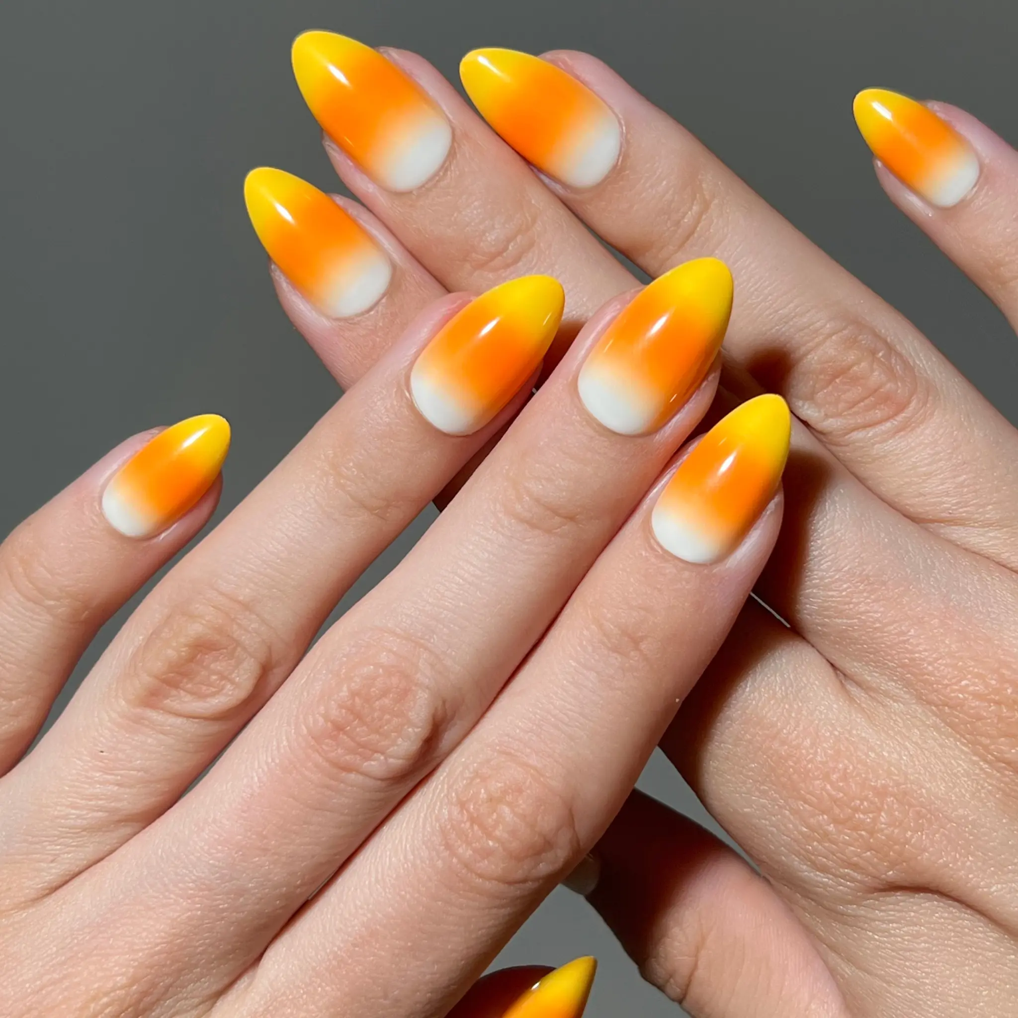 PaintLab Candy Corn Almond Shape Press-on Nails - Soft Ombré Blend of Golden Yellow Warm Orange & Creamy White for Festive Fun Application  High-Gloss Finish