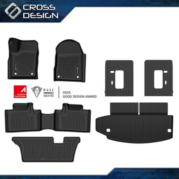 CROSSDESIGN Synthetic Odor-Resistant TPE Deep-Tread Automotive Floor Mats & Cargo Liner Car Accessories Set, 7-Seat Rear Interior Auto Accessories for 2016-2025 Dodge Durango