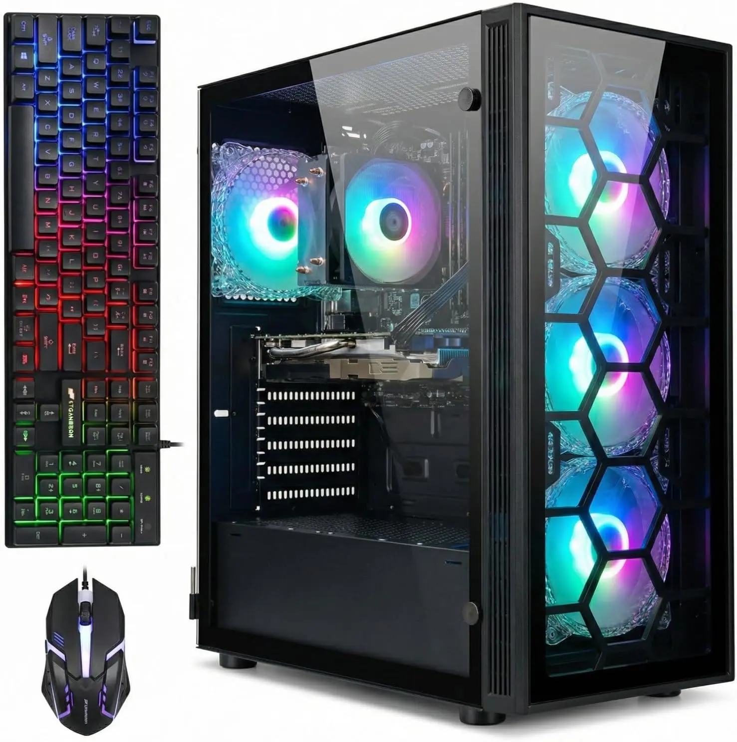 STGAubron Gaming PC Computer Desktop, Intel Core i7 up to 3.9G, GeForce RTX 2060 Super 8G, 32G Ram, 1TB SSD, WiFi 6, BT 5.0, RGB Fan x4, Windows 11 Home