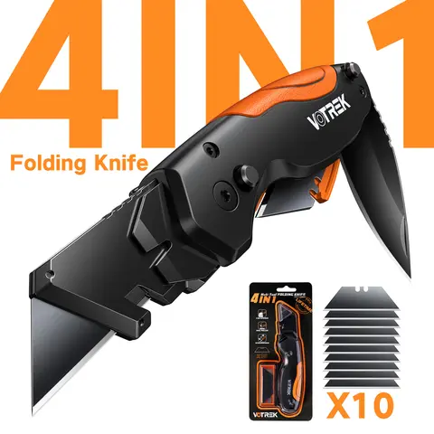 4-in-1 Compact Multi-Tool Utility Knife - Pocket Box Cutter with Belt Clip, Quick-Change Razor, Blade Storage, Vinyl/Leather Cutting Control, 10 Extra SK5 Blades, Fishing EDC Tools and Gadgets, Mens Gifts for Fathers Day, Cool Gadgets for Adults,toolupgra