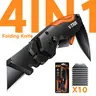 4-in-1 Compact Multi-Tool Utility Knife - Pocket Box Cutter with Belt Clip, Quick-Change Razor, Blade Storage, Vinyl/Leather Cutting Control, 10 Extra SK5 Blades, Fishing EDC Tools and Gadgets, Mens Gifts for Fathers Day, Cool Gadgets for Adults,toolupgra
