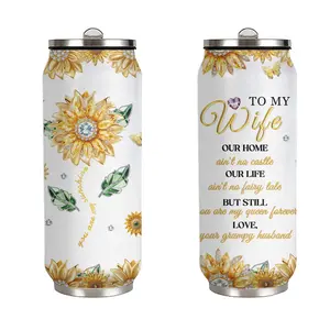 To My Wife Tumbler 17oz Sunflower Love Letter Straw Lid Leakproof Water Bottle Valentine's Day Anniversary Gift Stainless Steel Thermal Cup