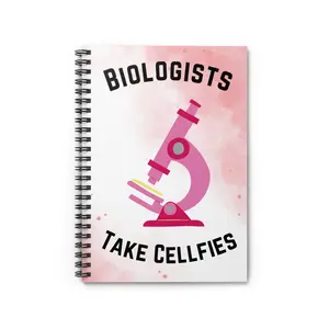 Biologists take Cellfies, Pink Spiral Notebook, Funny Science Lab Notebook, Biology Teacher or Student Unique Gift, Ruled Line Notebook