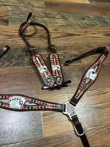 'Royal Flush' One Ear Headstall and Breast Collar Set