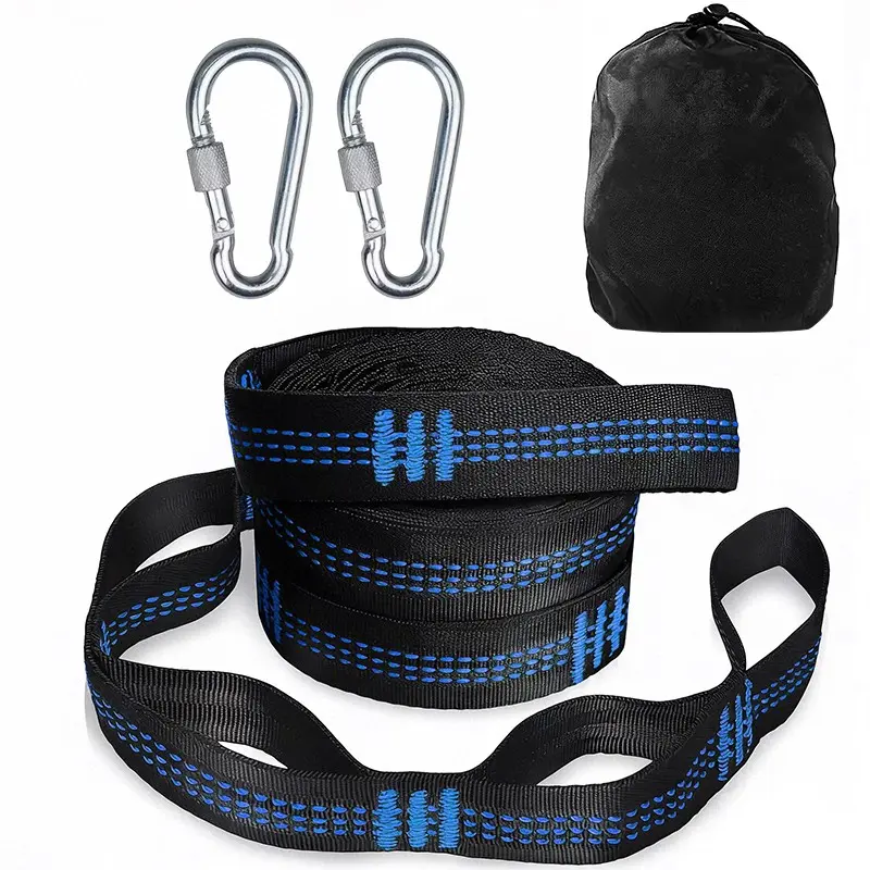 Hammock Straps and 2 Carabiners, 30+2 Loops, 1200lbs Breaking Strength (500lbs Rated) | 100% Non-Stretch, Lightweight, Portable Camping Hiking Backpacking - Quick, Easy Setup | Heavy Duty + Tree Friendly