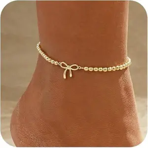 Bowknot beaded anklet, unique and versatile, fashionable multi-layered foot accessory, unisex