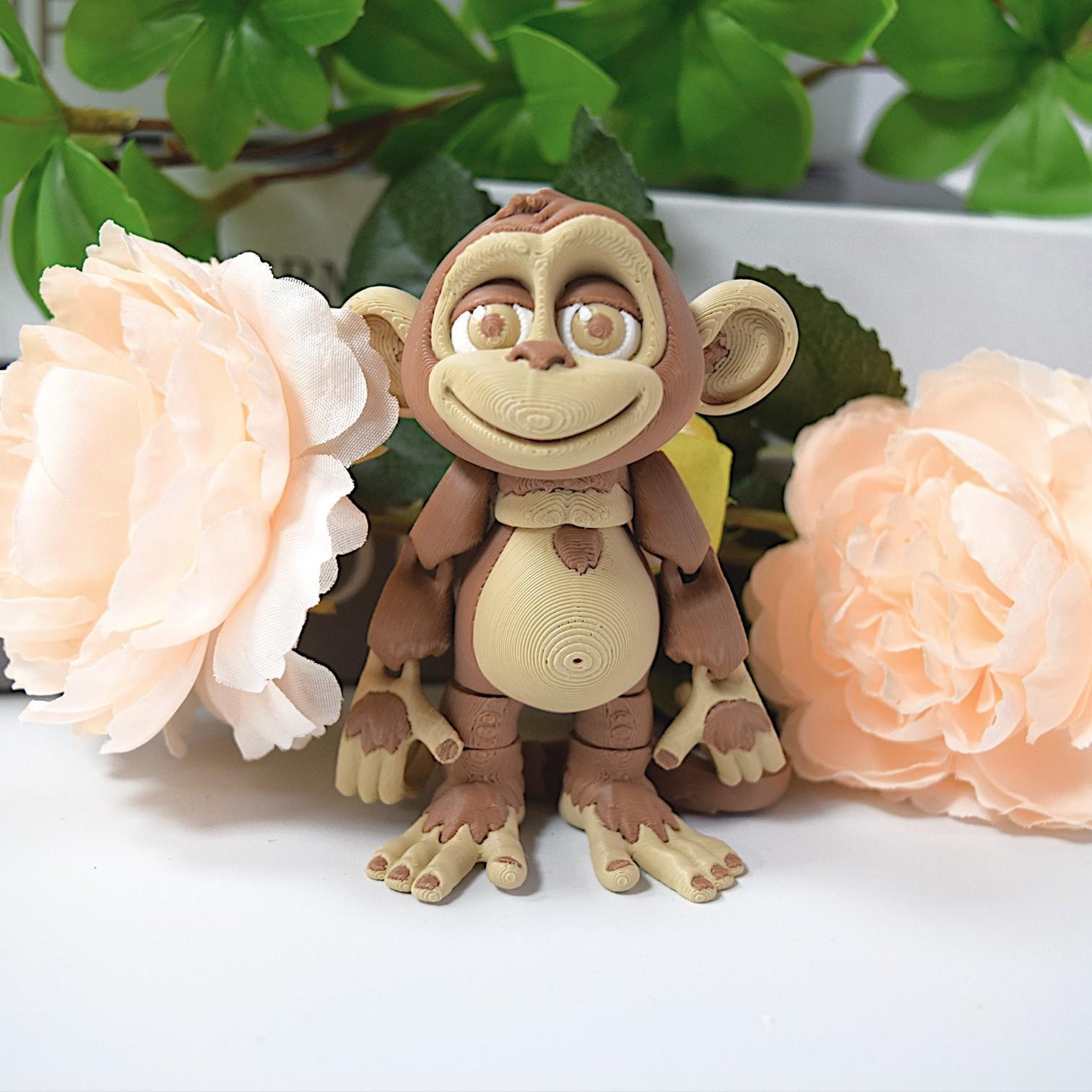 3D Printed Articulated Monkey Toy - Flexible Poseable Simian Figurine for Creative Desk Decor, Sensory Fidget Toy for Kids and Adults, Unique Brown and Tan Animal Statue, High-Quality 3D Print Collectible