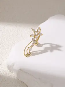 Women's Fashion Flower-Shaped Artificial Zircon Belly Button Ring, Clip Belly Piercing, Body Jewelry Piercing Accessory for Women, Party Wear, Navel Piercing Jewelry