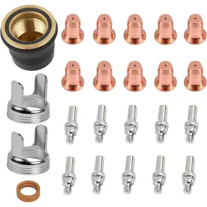 24pcs Plasma Cutting Consumables Sets Tip Electrode of IPT40, Suitable for Cut 55DS Pro/Cut 65DS Plasma Consumables, Brass Zinc Alloy Stainless