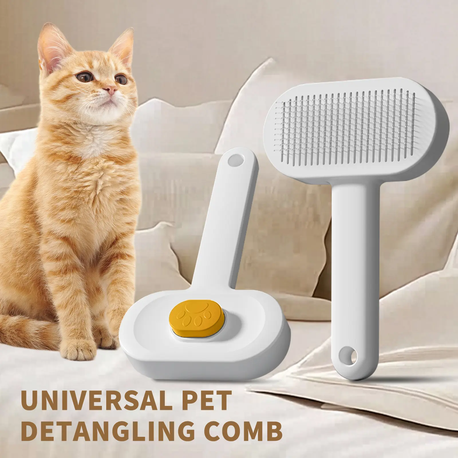 Auto Clean Pet Grooming Slicker Brush - 1-Button Release Deshedding Tool, Portable Loose Fur Remover for Cats & Dogs, Tangle-Free Solution for All Hair Length Breeds