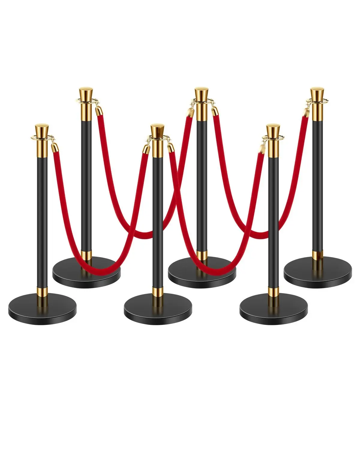 Stainless Steel Stanchions And Velvet Ropes Set — 6 Pcs Crowd Control Barriers With 4 Red Velvet Ropes, Stanchion Posts With Sand-Injected Hollow Base For Theater, Weddings, Parties, Corporate Events, And Queue Management