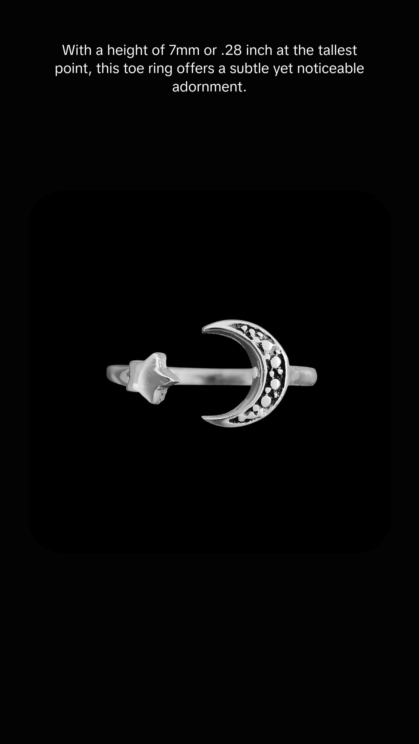 925 Sterling Silver Crescent Moon and Star Adjustable Toe Ring