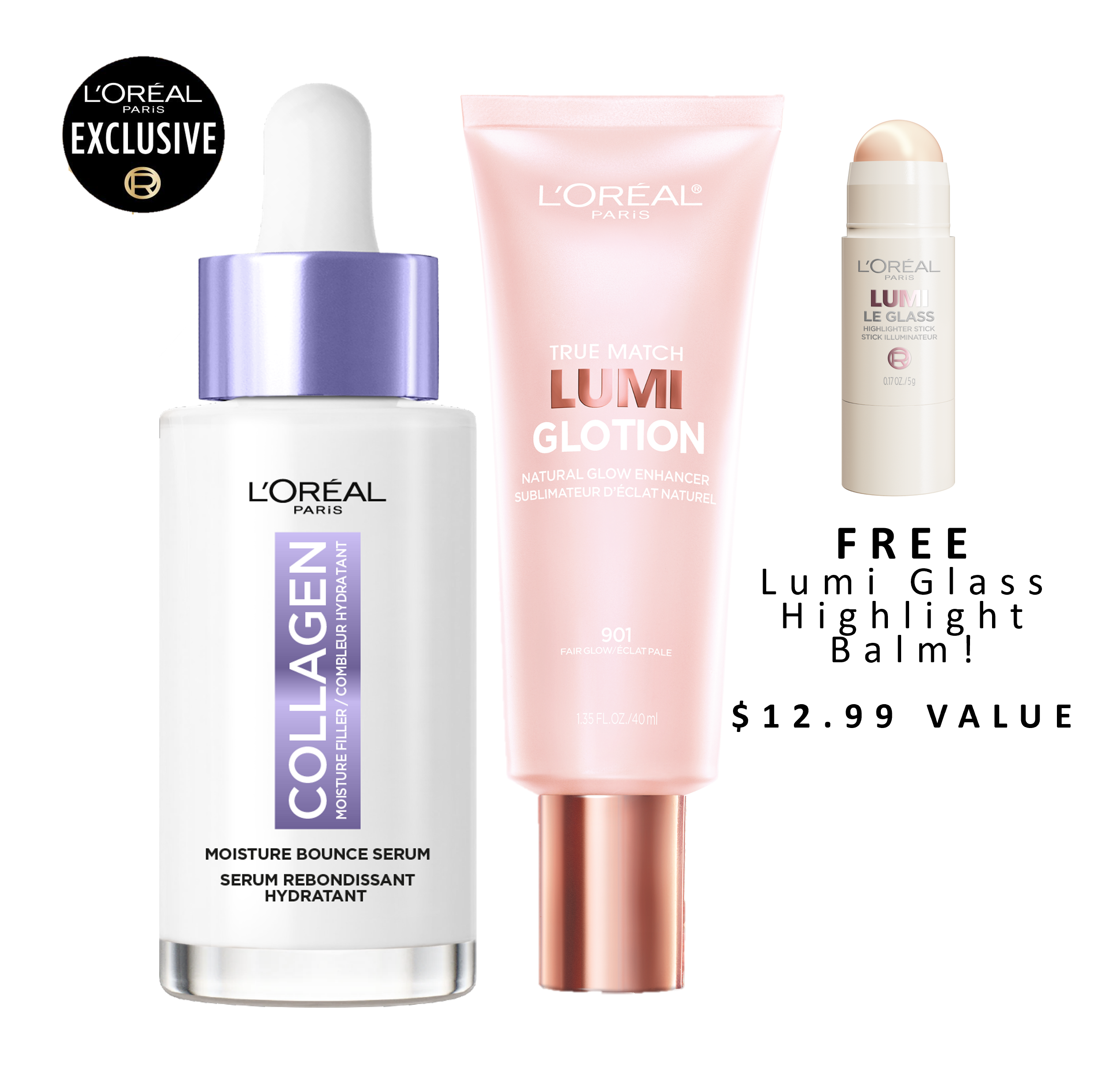 L'Oreal Paris Moisture Bounce Serum +True Match Lumi Glotion Bundle