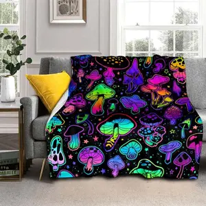 Colorful Mushroom Pattern Blanket, Mushroom Print Blanket, Soft Comfortable Napping Throw, Room Blanket, Warm Nap Blanket for Home Office Sofa Bed Couch, Halloween, Lightweight Cozy Blanket, Soft Comfy Blanke