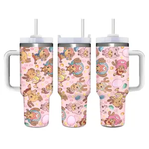 One Piece Chopper 40oz Water Bottle Large Cute Colorful Reusable Food Grade Stainless Steel Tumbler Leak Proof Stylish Birthday Holiday Gift for Women Teens Perfect for Office Home School Travel