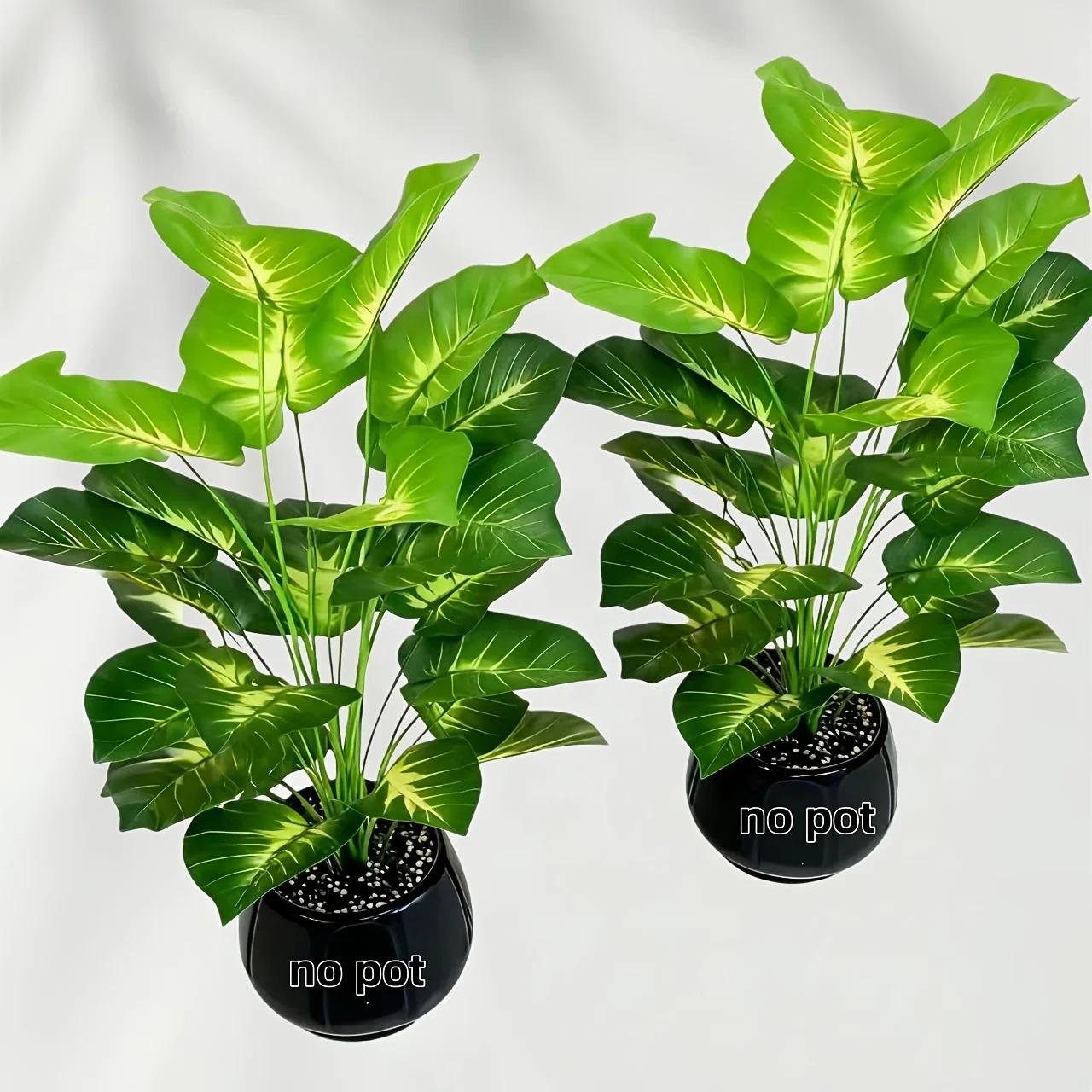 2pcs of Large Nordic Green Plant Potted Artificial Trees,Money Plant Leaves,Green Broadleaf Tropical Rainforest Decorative Trees