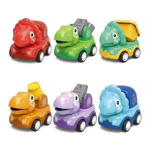 6PCS ABS Plastic Inertia Pull Back Toy Set - Engineering Vehicles, City Cars, Cartoon Dinosaur Cars - Motor Skill Training Toy, Ideal Gift for 1-3 Year Old Boys, Desktop Ornament (Great for Children's Day)