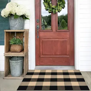 Buffalo Plaid Area Rugs 2x3 Ft Brown and Black Checkered Rugs Washable Front Door Mat Hand Woven  Outdoor Small Rug for Front Porch Kitchen Entryway Patio Bathroom