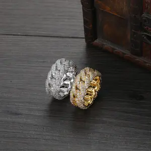 10mm Cuban Ring European and American Hip Hop Copper Inlaid Zircon Hot Style Classic Two Row Zircon Cuban Chain Ring Solitaire Stackable Rings Ring Linked Halter Nugget Rings