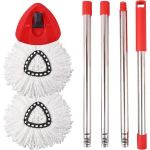 Mop Heads, Handle, Base Compatible with O Cedar EasyWring 1-Tank Spin Mop System, 2 Microfiber Mop Head Refills, 4-Section Iron Handle 30-58in and 1 Spin Base Cover Set