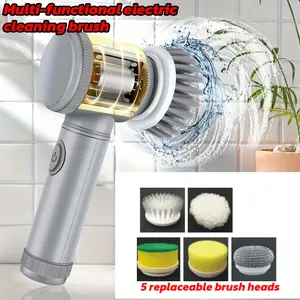 High-Speed Rotary Wireless Cleaning Brush with 5 Replacement Heads, All-in-One Electric Spin Scrubber, Portable Rotary Cleaning Brush, Stain Removal Cleaning Tool Set for Bathtub, Floor, Tile, and More, Perfect Christmas and New Year Cleaning